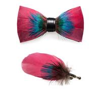 JEMYGINS Juego de pajarita y broche preatados de plumas hechos a mano para hombre, Borgoña/azul, general