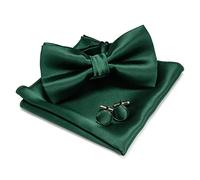 JEMYGINS Pajarita de satén para hombre y pañuelo de bolsillo con gemelos, Verde oscuro4, M