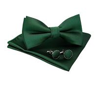 JEMYGINS Pajarita Hombre Ajustable Color Sólido Varios Colores Disponibles en Seda y Gemelos y Bolsillo Cuadrado Conjunto Incluido Caja, Verde Oscuro 2, M