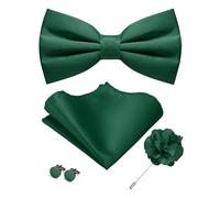 JEMYGINS Pajarita mate de color sólido para hombre con gemelos de pañuelo y conjunto de flores en el ojal, verde hierba, M