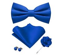 JEMYGINS Pajarita mate de color sólido para hombre con gemelos de pañuelo y conjunto de flores en el ojal, azul, M