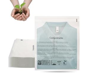 JENCENBIO Bolsas autoadhesivas compostables, transparentes, 30 x 38 cm, advertencias multilingües y orificios de ventilación, cierre autoadhesivo, resellables para ropa, 50 unidades