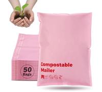 JENCENBIO Bolsas compostables de 26x38 con tira autoadhesivos, respetuosas con el medio ambiente, sobres para ropa, Bolsas de correo a prueba de agua y de roturas, paquete de 50 unidades, color rosa