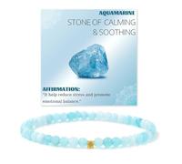 JENCVNL Pulsera de 4mm Piedra Natural con Cuenta de Oro 18K Pulseras de Cuentas Redondas de 4mm Pulsera de Piedras Preciosas Hechas a Mano Pulseras de Piedras (Aguamarina)