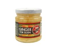 Jengibre encurtido blanco en láminas para sushi gari 190 g en frasco de cristal, sabor suave agridulce para limpiar el paladar y acompañar nigiri maki sashimi