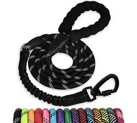 jenico Correa de perro resistente de 5 pies - 1/2 pulgadas con correas elásticas para perros e hilos altamente reflectantes, correa fuerte para perros pequeños, medianos y grandes (color negro)