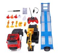 Jenivaint Juego de Excavadora y Camión de Construcción RC de 6 Canales con Vehículos Desmontables Luces Rociadoras de Agua Sonidos para Niños Juguete de Control Remoto con Conos de Tráfico (Rojo)