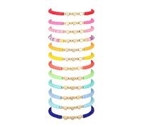 Jenivaint Pulseras de Corazón de Arcilla Juego de Pulseras con Cuentas de Arcilla Suave 12 Piezas 7 Pulgadas Elásticas con Piedra Negra Joyas de Colores Brillantes para Fiestas en la Playa