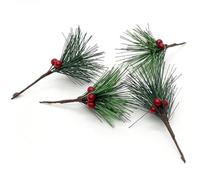 Jenivaint Rama de Aguja de Pino Artificial, 50 Piezas de Ramitas de Pino Pequeñas Realistas con Frutos Rojos, Guirnalda Navideña, Suministros para Manualidades para Decoración de Mini (verde oscuro)