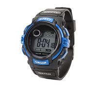 Jenivaint Reloj Deportivo Digital LCD para Hombre, Correa de PU ABS, Reloj Electrónico para Correr WR30M con Alarma de Luz Nocturna, Visualización de Fecha para Actividades Al Aire, Hombres y (Blue)