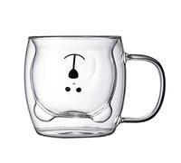 Jenivaint Taza de café de Vidrio de Doble Pared con Diseño de Oso Lindo, Taza de Vidrio Aislada de Borosilicato con Asa, 201 a 300 Ml, 8,5 X 9 Cm, Calor y Frío de 4 a 266 °F para el Hogar, Oficina,