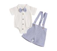 JENJON Bebé Niño 1er Cumpleaños Ropa Wild One Estampado Top de Caballero+ Pantalones Cortos con Tirantes Conjunto de Verano Trajes Compleannos Rayas azul oscuro 3-6 Meses