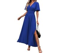 JENJON Mujer Vestido Manga Corta V Cuello Color Sólido Casual Cintura Alta Lang Elastica Vestido Primavera Verano