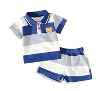JENJON Ropa de Verano para Niños Pequeños Bordado de Oso Polo de Manga Corta y Pantalones Cortos 2 Piezas Conjunto Sets de Primavera para Bebés Rayas azul rey 12-18 Meses