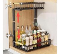 Jenmayt Organizador Bajo Fregadero 2 Niveles,lmacenaje Debajo Fregadero Multiusos Forma de L,armario para debajo del lavabo con 2 cajones deslizantes,altura ajustable,para Cocina, Baño