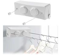 Jenmayt Tendedero Retráctil Ajustable 5.1m, 2 Inoxidable Cuerdas Tendedero Extensible Pared Montado,Ajuste con botón Giratorio,Capacidad de Carga 20 kg,para baño, balcón, Hotel,Exterior