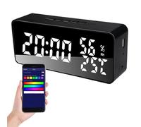 Jenngaoo LED Digital Alarm Clock with Temperature Humidity Display, 5 Alarms Snooze Countdown 12/24H Mode Automatic Brightness Adjust Mirror Desk Clock for Bedroom Bedside (Negro)