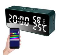 Jenngaoo LED Digital Alarm Clock with Temperature Humidity Display, 5 Alarms Snooze Countdown 12/24H Mode Automatic Brightness Adjust Mirror Desk Clock for Bedroom Bedside (Darkgreen)