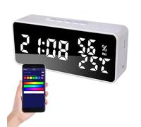 Jenngaoo LED Digital Alarm Clock with Temperature Humidity Display, 5 Alarms Snooze Countdown 12/24H Mode Automatic Brightness Adjust Mirror Desk Clock for Bedroom Bedside (Blanco)