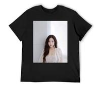 Jennie - Camiseta básica ajustada de algodón de manga corta con cuello redondo para hombres y mujeres, Negro, XXL