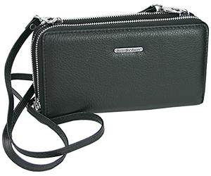 JENNIFER JONES - Bolso pequeña de Piel para Mujer con Correa desmontable - 2 en 1 - Cartera, Portamonedas con Compartimento para teléfono móvil, Color Negro