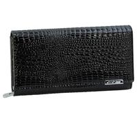 Jennifer Jones - Cartera de Piel auténtica para Mujer Moderno diseño de cocodrilo Brillante Protección RFID (E/Negro)