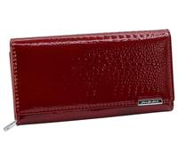 Jennifer Jones - Cartera de Piel auténtica para Mujer Moderno diseño de cocodrilo Brillante Protección RFID (E/Rojo)