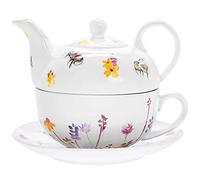 Jennifer Rose Gallery - Juego de tazas y platillo, diseño de abejas ocupadas de color de agua Multicolor