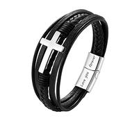 Jennoria Pulsera personalizada de cuero trenzado con cierre grabado «Love You Forever» para hombres, novio, marido, papá, hermano, hijo, nieto