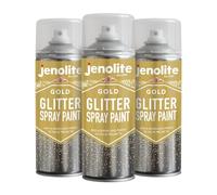JENOLITE Aerosol Sellador Transparente con Purpurina | ORO | Barniz Transparente con Purpurina Fina | Multi-Superficie | Ideal para Marcos de Fotos, Adornos y Manualidades | 3 x 400 ml