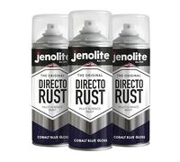 JENOLITE Directorust Pintura en aerosol brillante | AZUL COBALTO | 3x400ml | Pintura en aerosol de óxido directo para metal | Múltiples superficies: madera, metal, plástico | RAL5013