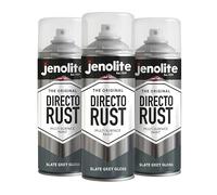JENOLITE Directorust Pintura en aerosol brillante | GRIS PIZARRA | 3x400ml | Pintura en aerosol de óxido directo para metal | Múltiples superficies: madera, metal, plástico | RAL7031
