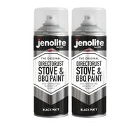 JENOLITE Directorust - Spray para barbacoa y estufa, color negro, 2 x 400 ml, pintura de alta temperatura hasta 650 °C, barbacoa, estufa, chimeneas, quemador de leña, automoción, pantallas contra