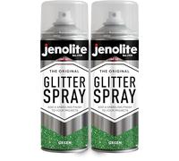 JENOLITE Pintura en aerosol con purpurina | VERDE | Pintura con purpurina de colores | Multisuperficie | Ideal para Marcos de Fotos, Espejos, Adornos y Manualidades | 2 x 400ml