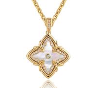 Jenosy Collar de trébol de cuatro hojas de oro para mujer, chapado en oro de 14 quilates, collar de trébol de doble cara con diamantes, collar vintage de flores de filigrana, medium, Latón, No es una