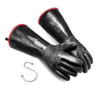 JENPOS Guantes de barbacoa resistentes al calor con gancho en S de 14 pulgadas, guantes de horno de cocina impermeables, guantes de parrilla resistentes al aceite, guantes de cocina para freidora de