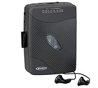 JENSEN Reproductor de casete portátil, estilo retro compacto simple con radio AM/FM, clip de cinturón desmontable y auriculares estéreo incluidos