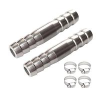 JENSWILL 2 unids 3/8 "manguera de acero inoxidable Barb Fitting forma recta empalmador de púas Mender Unión acoplador con 4 unids abrazadera de manguera para aceite agua aire