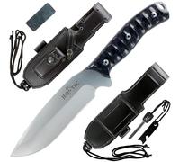 JEO-TEC Nº9 Cuchillo supervivencia caza monte bushcraft camping outdoor campo - Funda de piel con pedernal y piedra afilar incluidos - Acero MOVA-58 - Fabricado en España