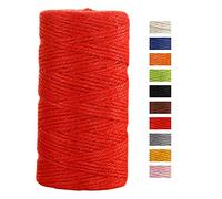 JeogYong Cuerda de yute de 2 mmx100 m, cuerda de yute de color natural de 3 capas, cuerda de yute gruesa para decoración de floristería, agrupación, regalos de envoltura (rojo)