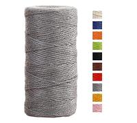 JeogYong Cuerda de yute de 2 mmx100 m, cuerda de yute de color natural de 3 capas, cuerda de yute gruesa para decoración de floristería, agrupación, regalos de envoltura (gris)