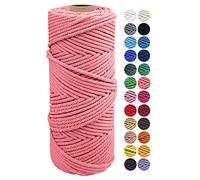 JeogYong Cuerda Macrame, Hilo Cordón Algodón Natural Grueso Cordón Macramé, 4 Hilos de Algodón, para Tapices, Colgadores Plantas, Manualidades Bricolaje, El Hogar Decoracion 2mm x 100m (Rosa sandía)