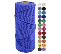 JeogYong Cuerda Macrame, Hilo Cordón Algodón Natural Grueso Cordón Macramé, 4 Hilos de Algodón, para Tapices, Colgadores Plantas, Manualidades Bricolaje, El Hogar Decoracion 2mm x 100m (Azul)