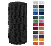 JeogYong Cuerda Macrame, Hilo Cordón Algodón Natural Grueso Cordón Macramé, para Tapices, Colgadores Plantas, Manualidades Bricolaje, El Hogar Decoracion, Envoltura Regalos 3mm x 100m (Negro)
