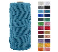 JeogYong Cuerda Macrame, Hilo Cordón Algodón Natural Grueso Cordón Macramé, para Tapices, Colgadores Plantas, Manualidades Bricolaje, El Hogar Decoracion, Envoltura Regalos 3mm x 100m (Azul Lago)