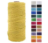 JeogYong Cuerda Macrame, Hilo Cordón Algodón Natural Grueso Cordón Macramé, para Tapices, Colgadores Plantas, Manualidades Bricolaje, El Hogar Decoracion, Envoltura Regalos 3mm x 100m (Amarillo)