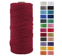 JeogYong Cuerda Macrame, Hilo Cordón Algodón Natural Grueso Cordón Macramé, para Tapices, Colgadores Plantas, Manualidades Bricolaje, El Hogar Decoracion, Envoltura Regalos 3mm x 100m (Rojo Vino)