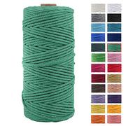 JeogYong Cuerda Macrame, Hilo Cordón Algodón Natural Grueso Cordón Macramé, para Tapices, Colgadores Plantas, Manualidades Bricolaje, El Hogar Decoracion, Envoltura Regalos 3mm x 100m (Esmeralda)