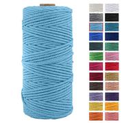 JeogYong Cuerda Macrame, Hilo Cordón Algodón Natural Grueso Cordón Macramé, para Tapices, Colgadores Plantas, Manualidades Bricolaje, El Hogar Decoracion, Envoltura Regalos 3mm x 100m (Azul Cielo)