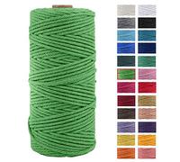 JeogYong Cuerda Macrame, Hilo Cordón Algodón Natural Grueso Cordón Macramé, para Tapices, Colgadores Plantas, Manualidades Bricolaje, El Hogar Decoracion, Envoltura Regalos 3mm x 100m (Verde Hierba)